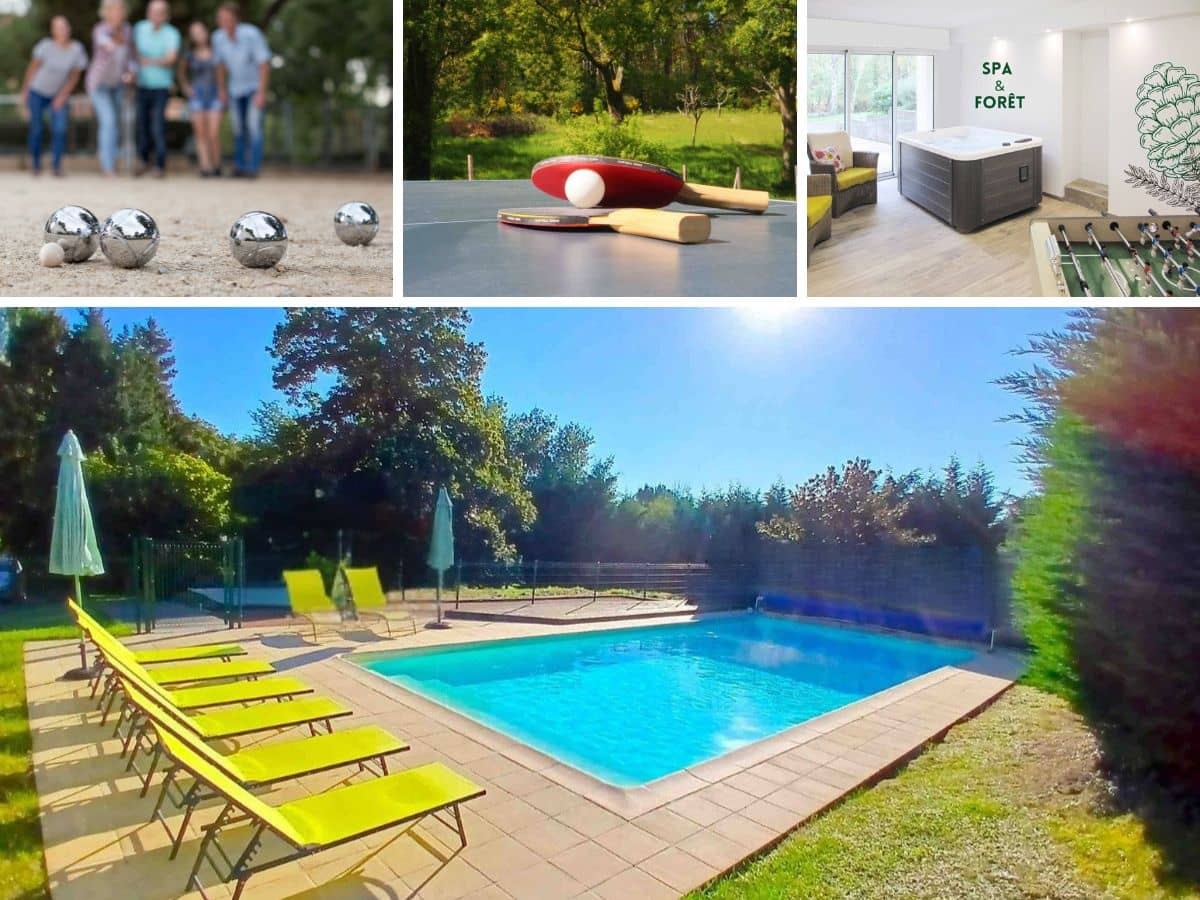 Gîte spacieux pour 15 personnes avec piscine chauffée, spa, terrain de pétanque et table de ping-pong à La Breille-les-Pins près de Saumur